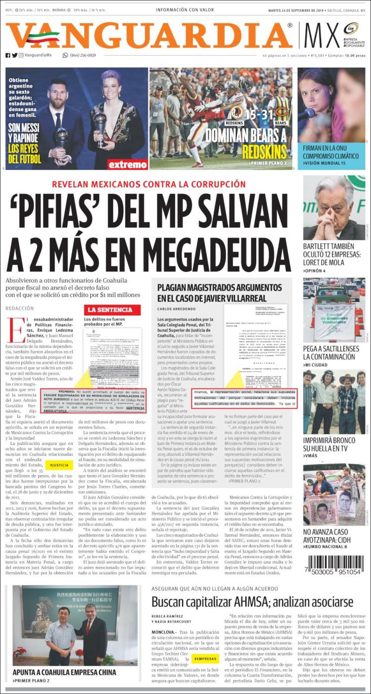 Portada de Vanguardia (M&eacute;xico)