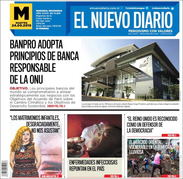 Portada de El Nuevo Diario (Nicaragua)