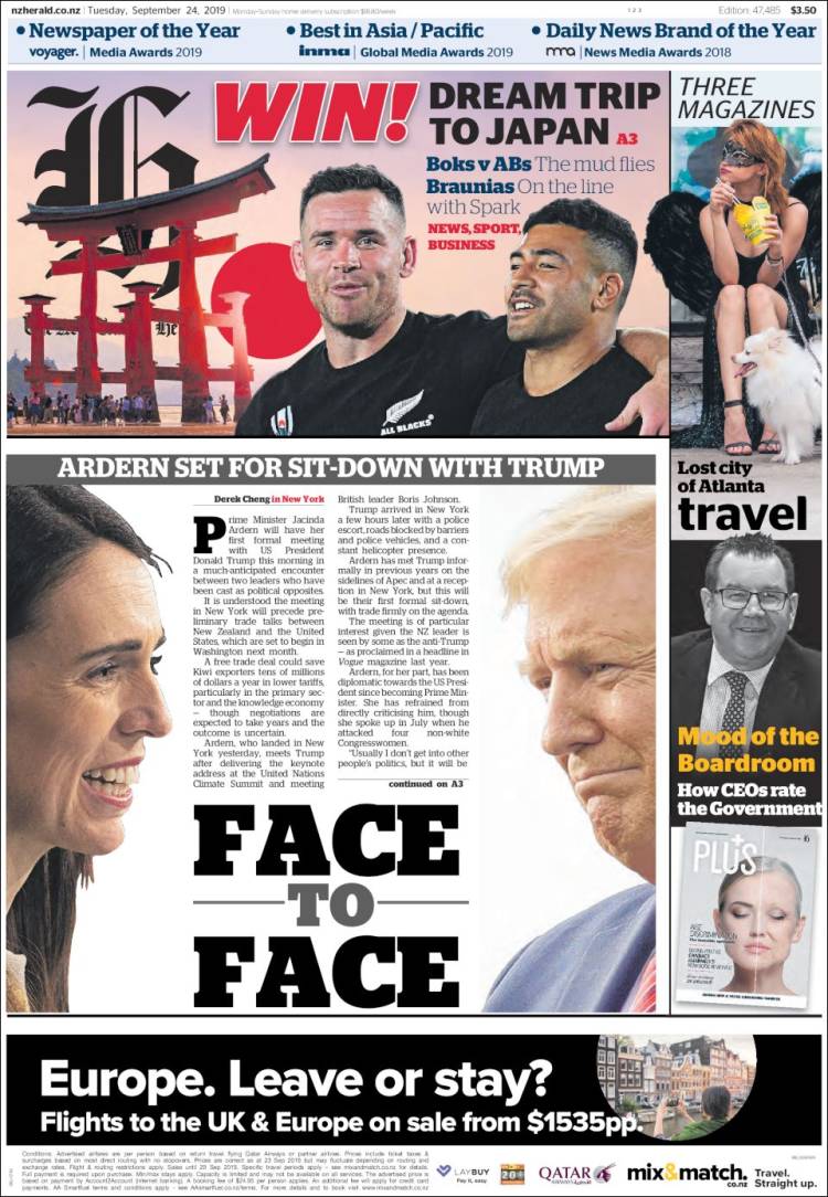 Portada de The New Zealand Herald (Nueva Zelanda)