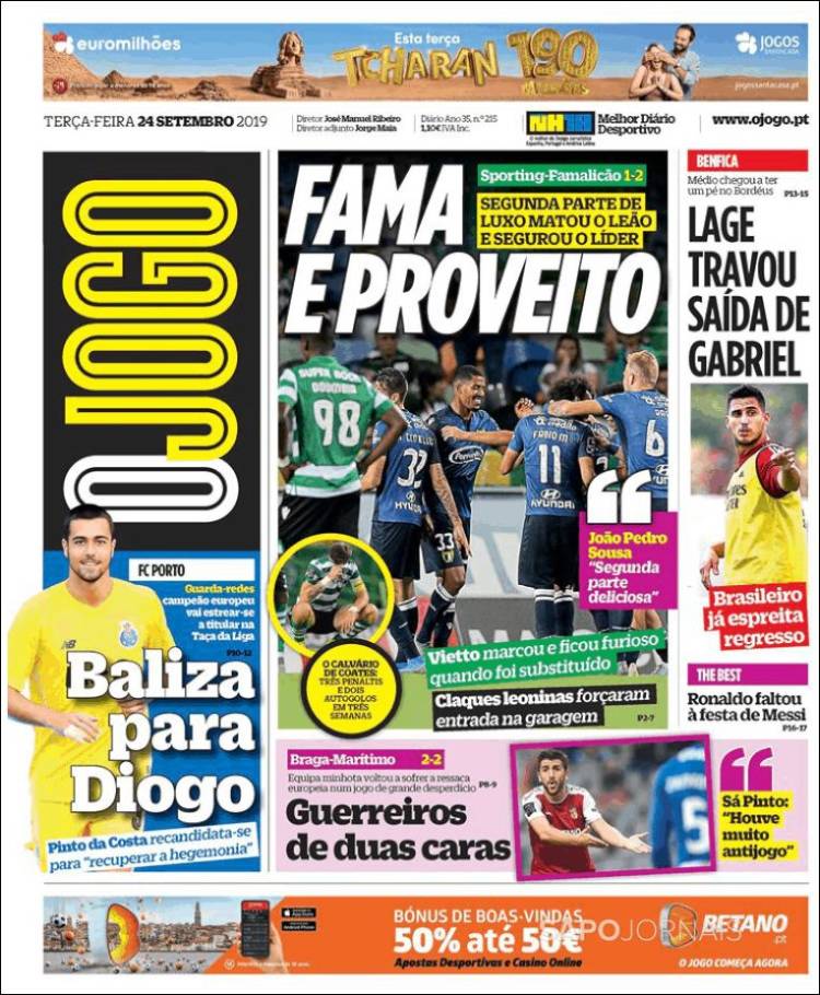 Portada de O Jogo (Portugal)