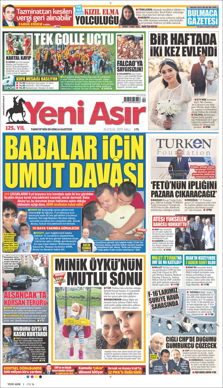 Portada de Yeni Asır (Turqu&iacute;a)