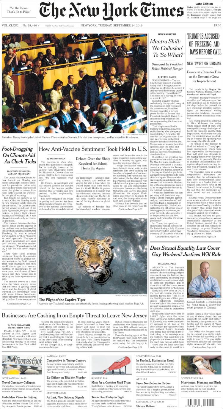 Portada de New York Times (USA)