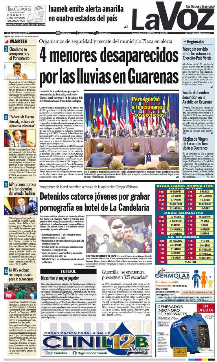 Portada de Diario La Voz (Venezuela)