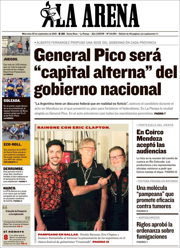Portada de Diario La Arena (Argentina)
