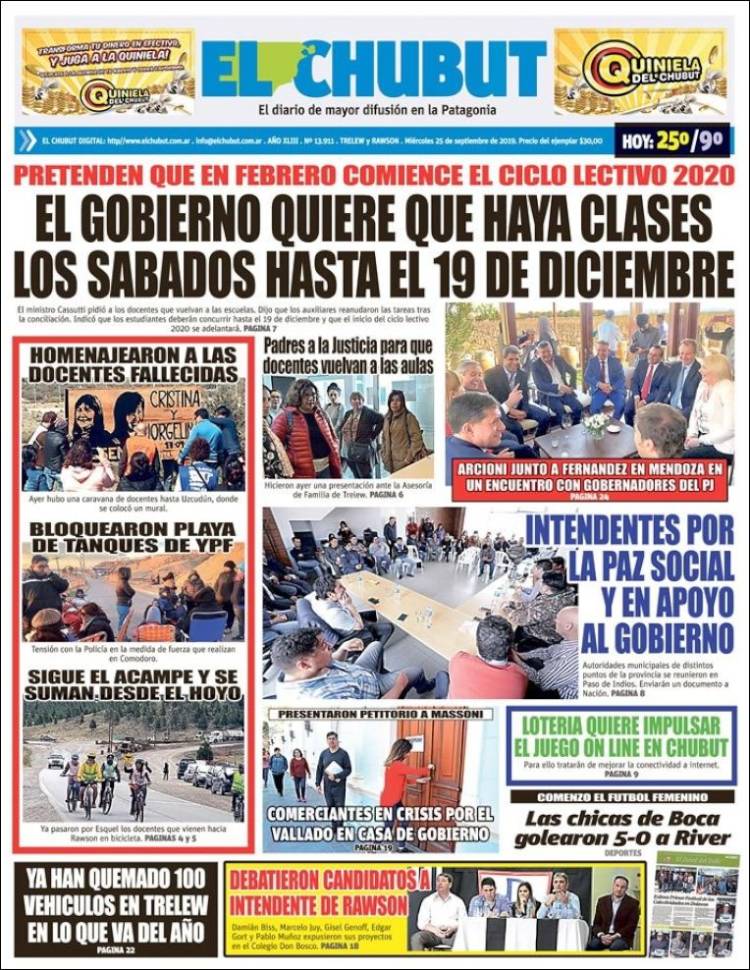 Portada de El Chubut (Argentina)