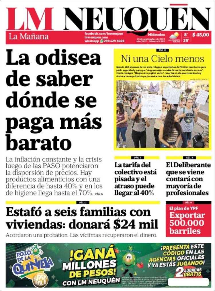 Portada de La Mañanade Neuquén (Argentina)