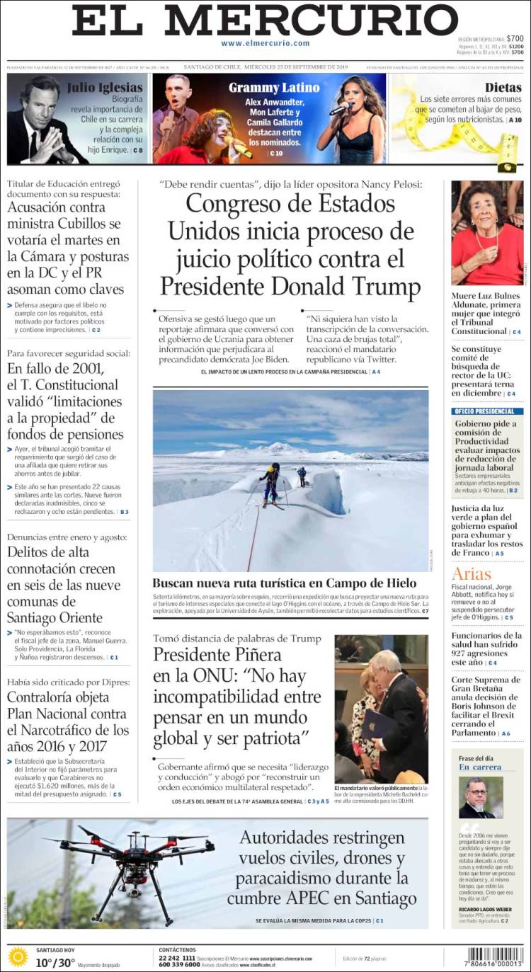 Portada de El Mercurio (Chile)