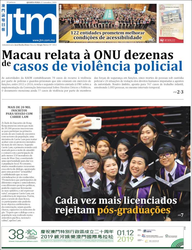 Portada de Jornal Tribuna de Macau (China)