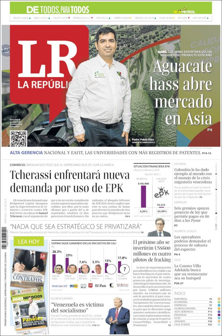 Portada de La Republica (Colombia)