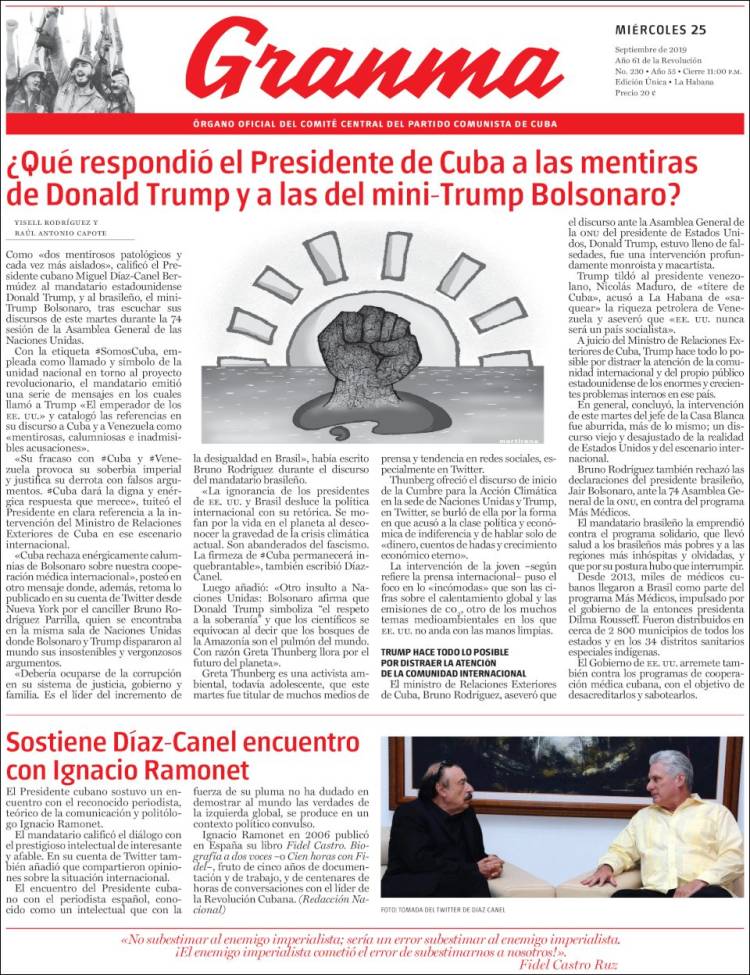 Portada de Granma (Cuba)