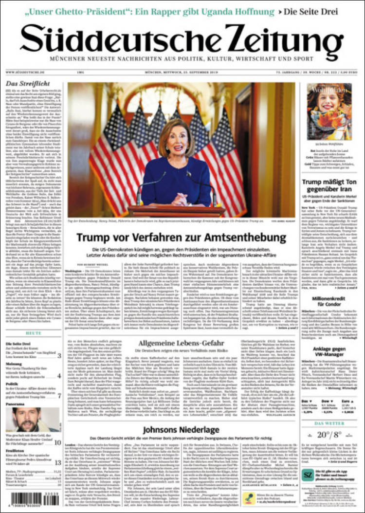 Portada de Sueddeutsche (Alemania)
