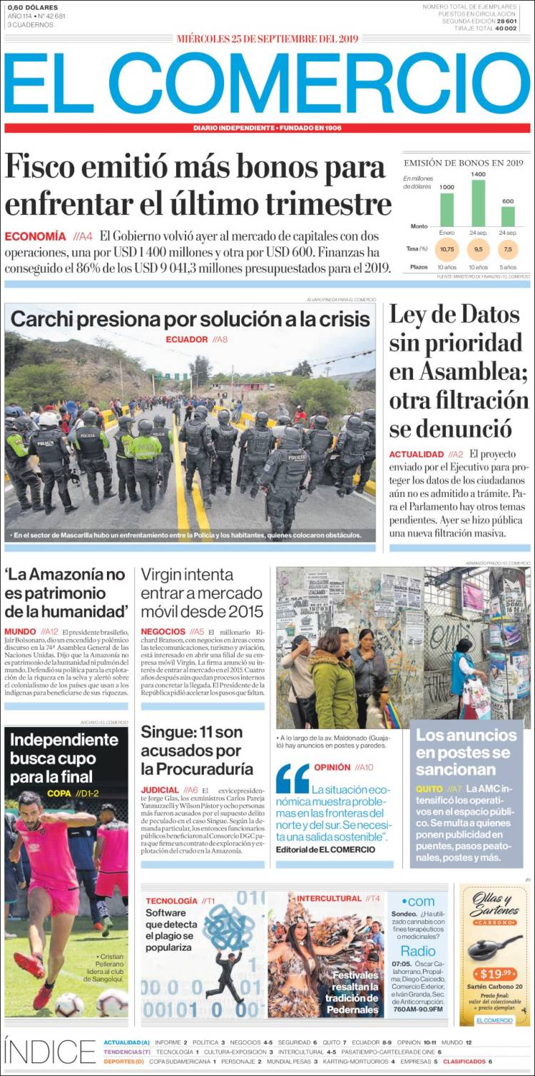 Portada de El Comercio (&Eacute;quateur)