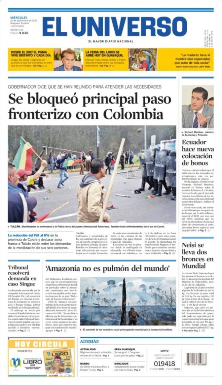 Portada de El Universo - Ecuador (&Eacute;quateur)