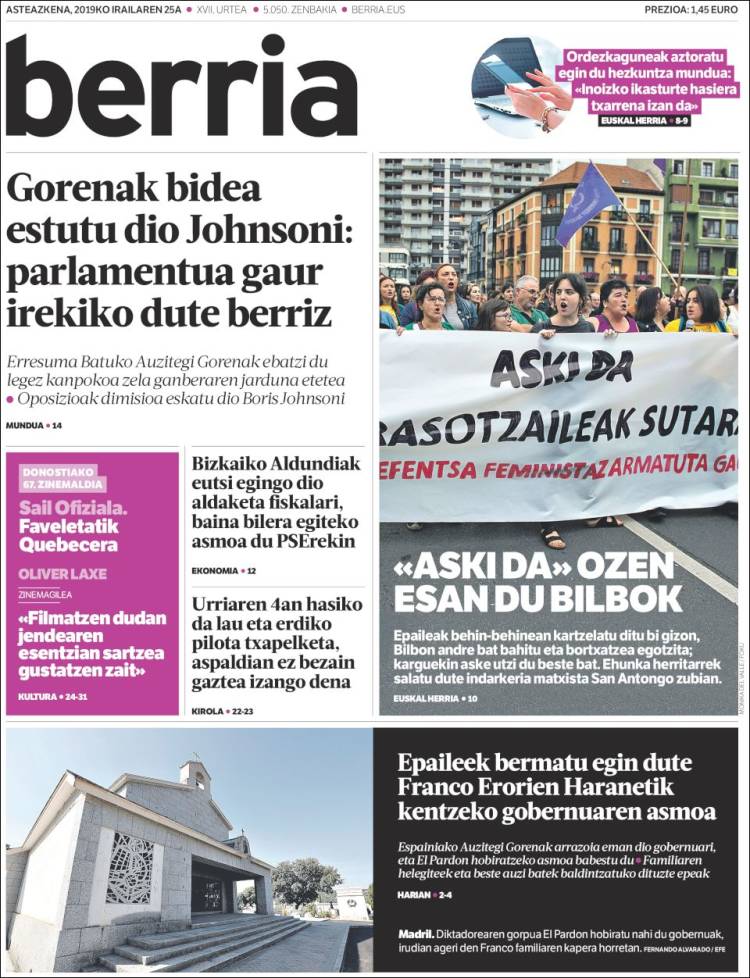 Portada de Berria (Espagne)