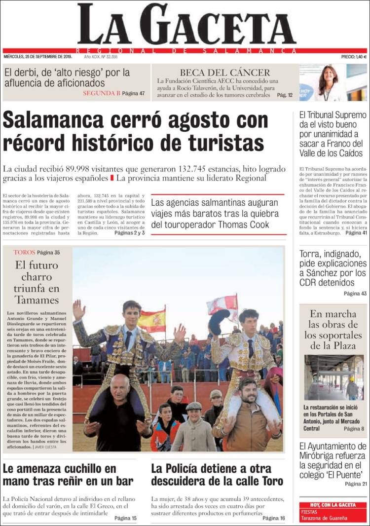 Portada de La Gaceta de Salamanca (Espa&ntilde;a)