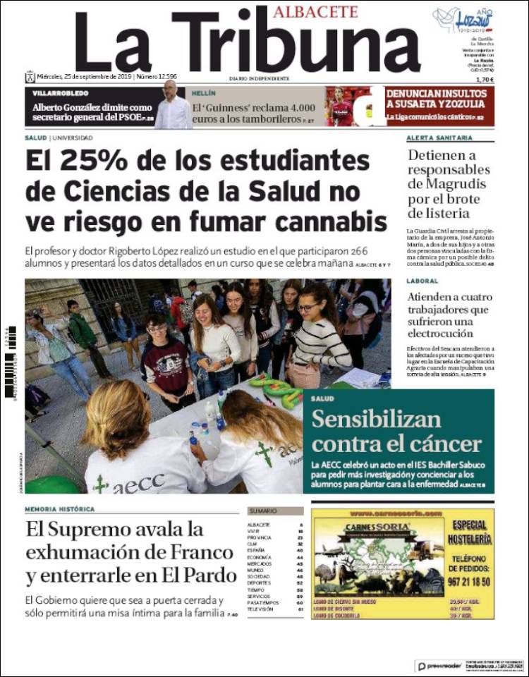 Portada de La Tribuna de Albacete (Espa&ntilde;a)