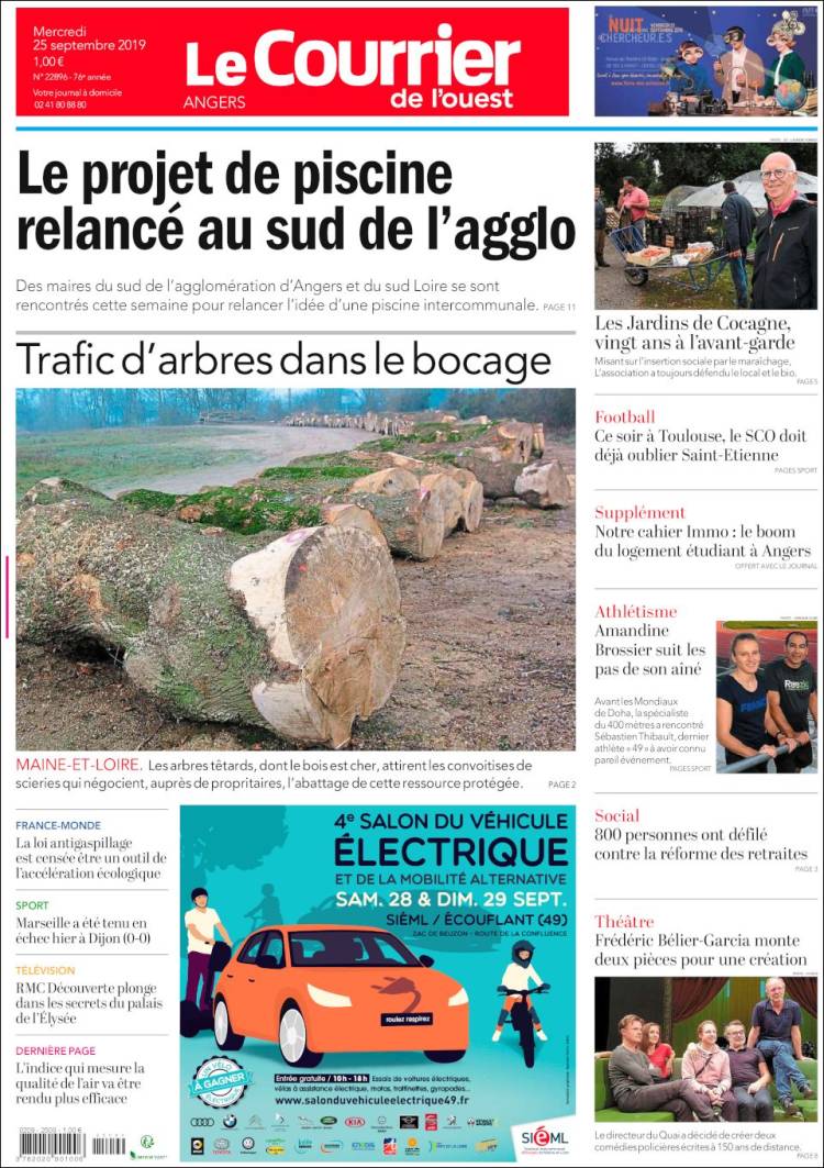 Portada de Le Courrier de l'Ouest (France)