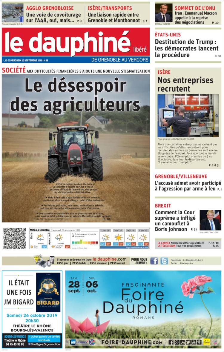 Portada de Le Dauphiné Libéré (France)