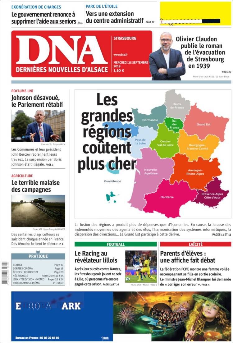 Portada de Les Dernières Nouvelles d'Alsace (France)