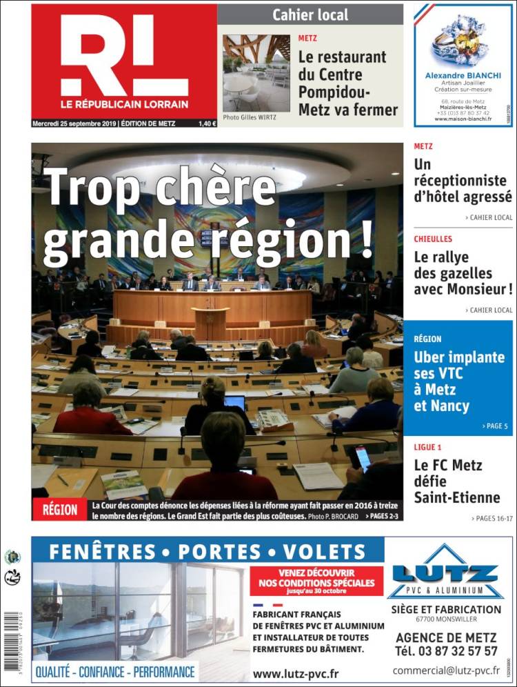 Portada de Le Republicain Lorrain (France)