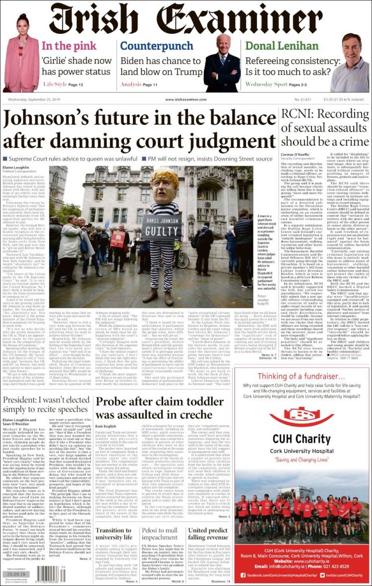 Portada de Irish Examiner (Irlanda)