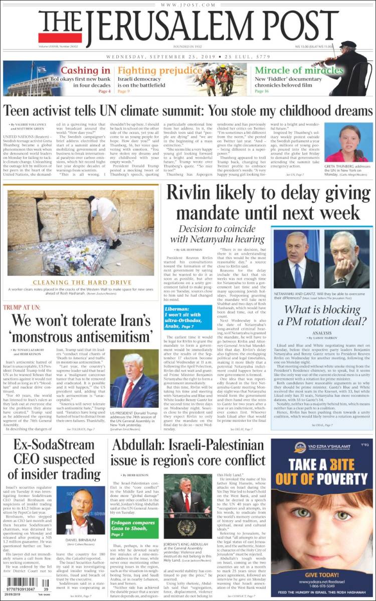 Portada de The Jerusalem Post (Israel)