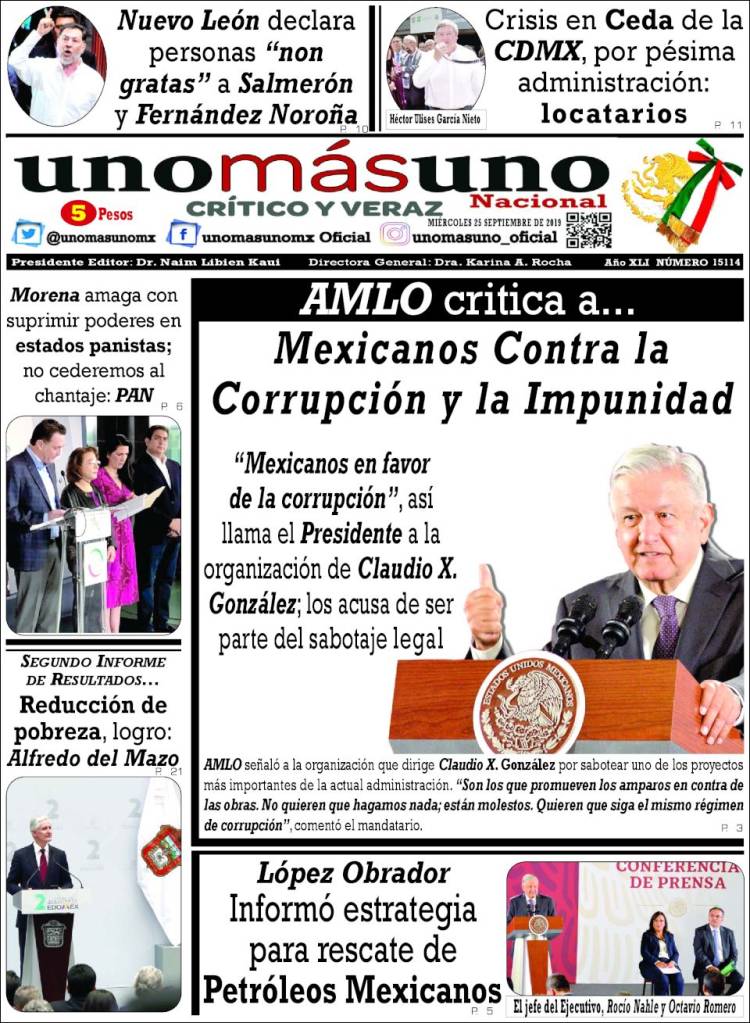 Portada de unomásuno (M&eacute;xico)