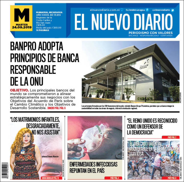 Portada de El Nuevo Diario (Nicaragua)