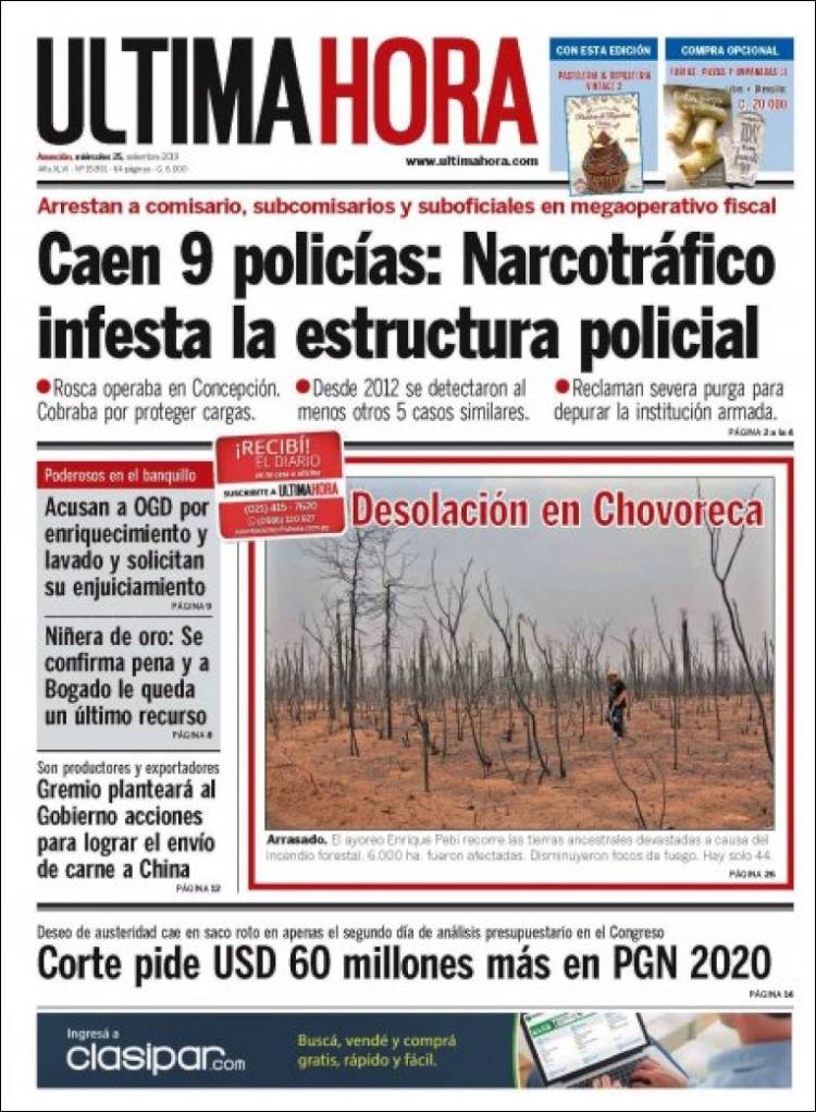 Portada de Última Hora (Paraguay)