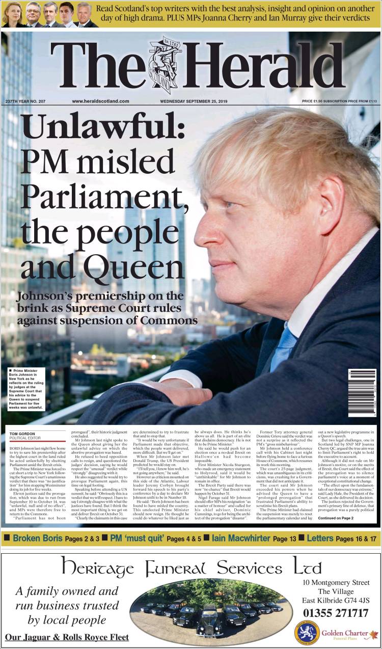 Portada de The Herald (Reino Unido)