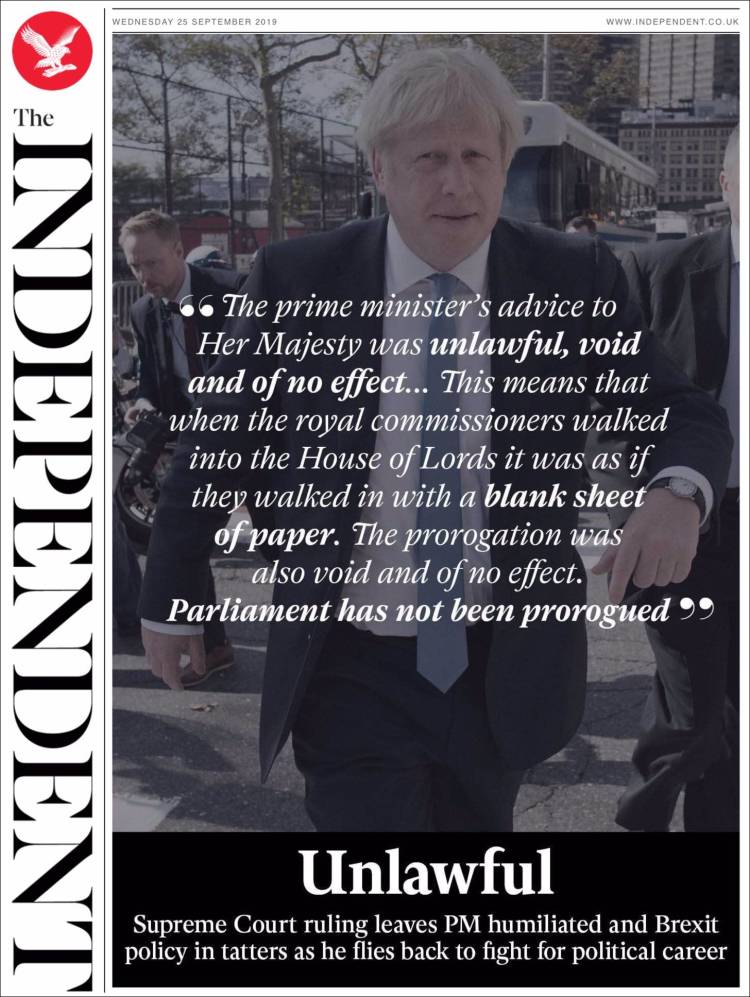 Portada de The Independent (Reino Unido)