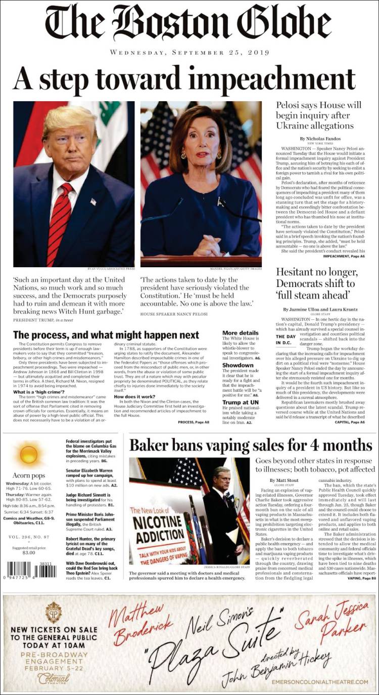 Portada de Boston Globe (USA)