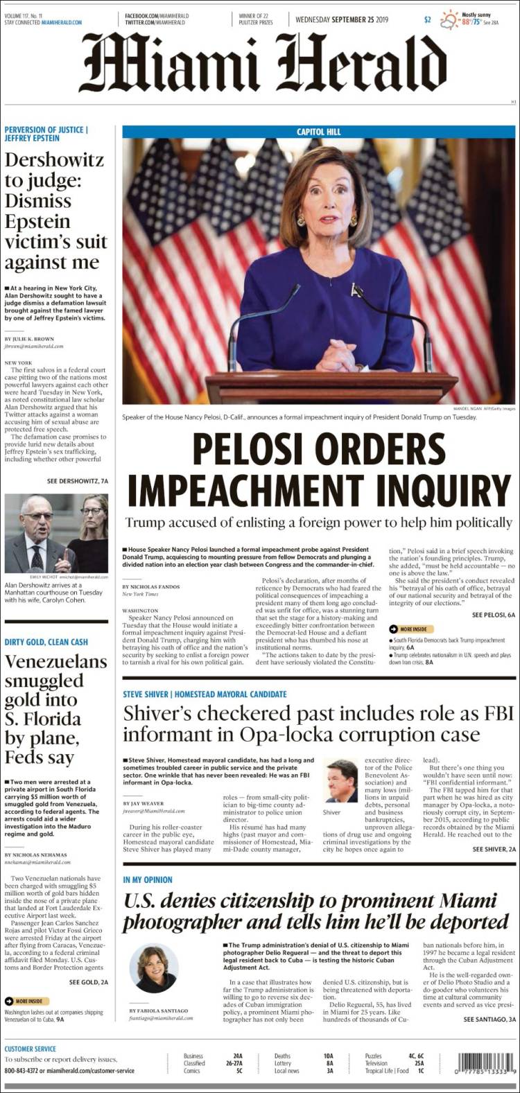 Portada de Miami Herald (États-Unis)