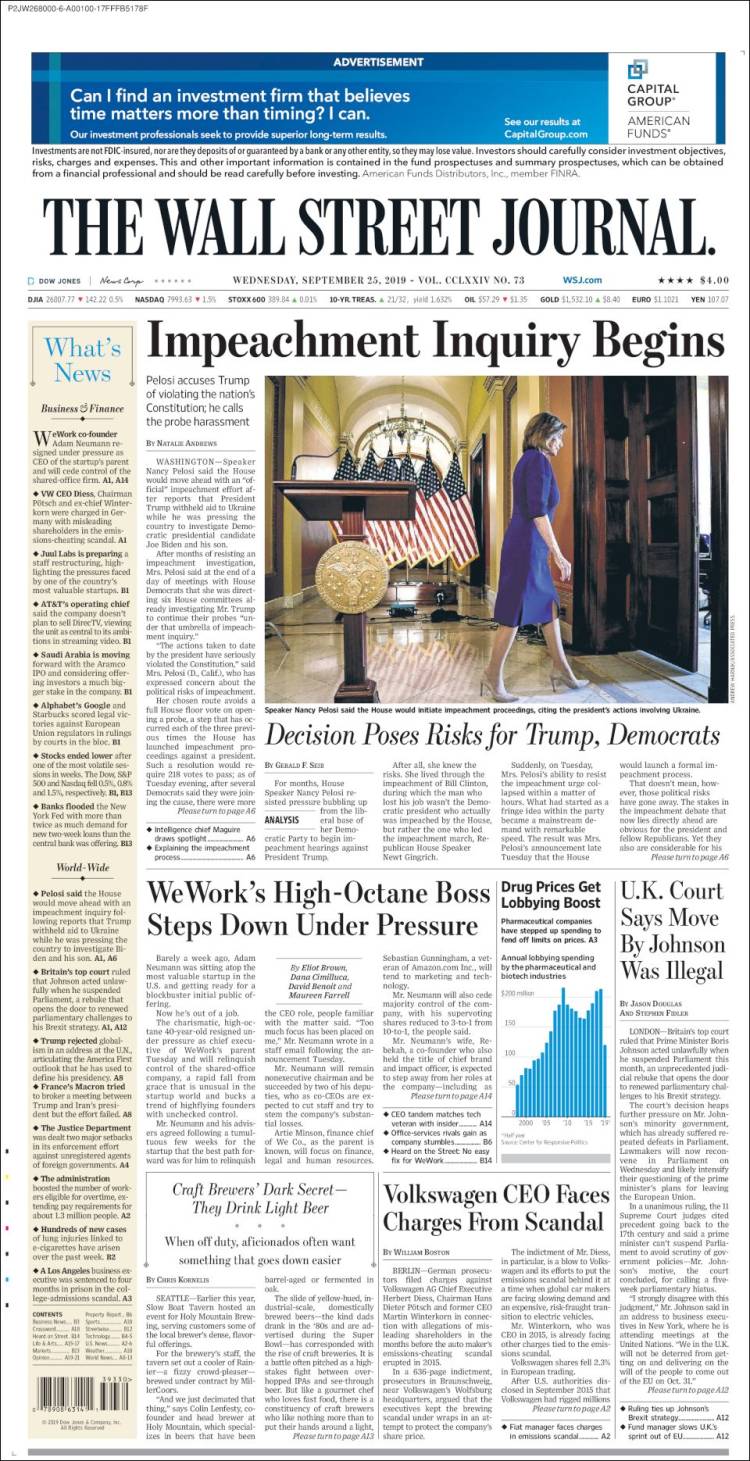 Portada de Wall Street Journal (États-Unis)