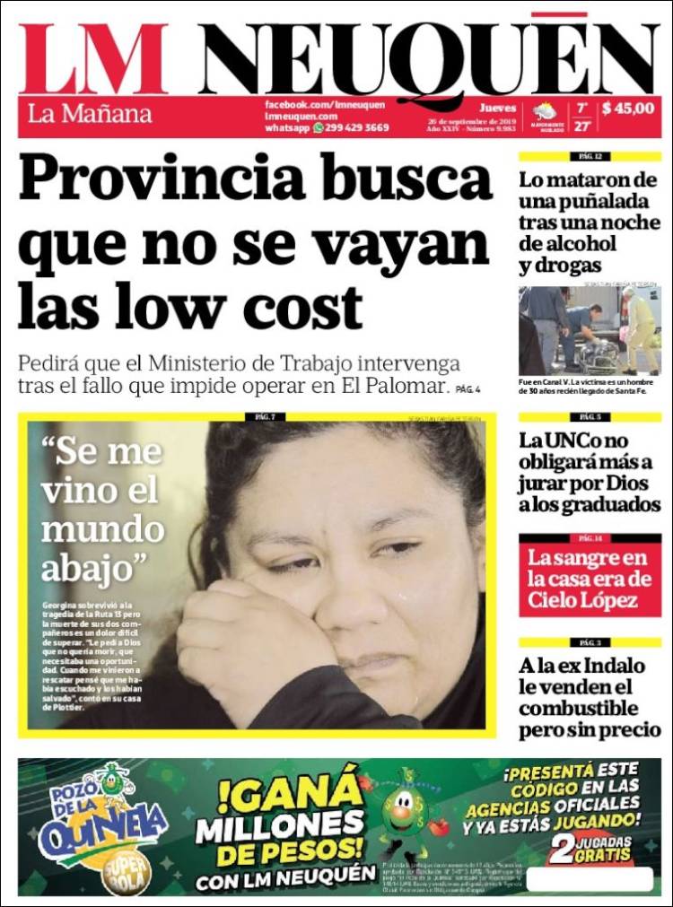 Portada de La Mañanade Neuquén (Argentina)