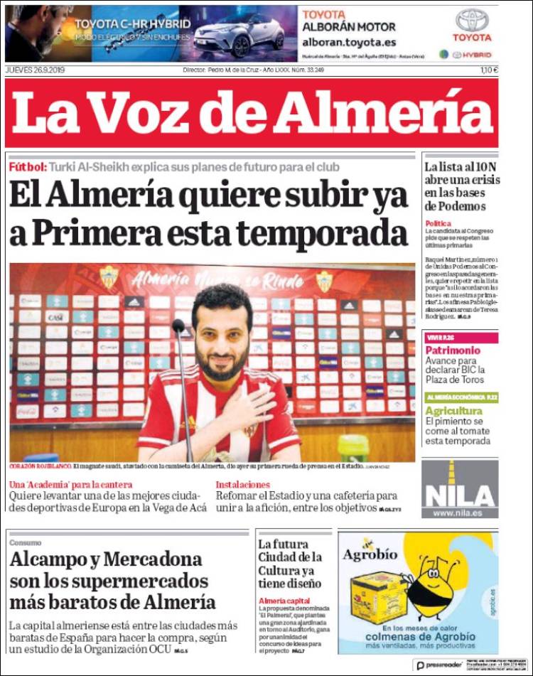 Portada de La Voz de Almería (España)