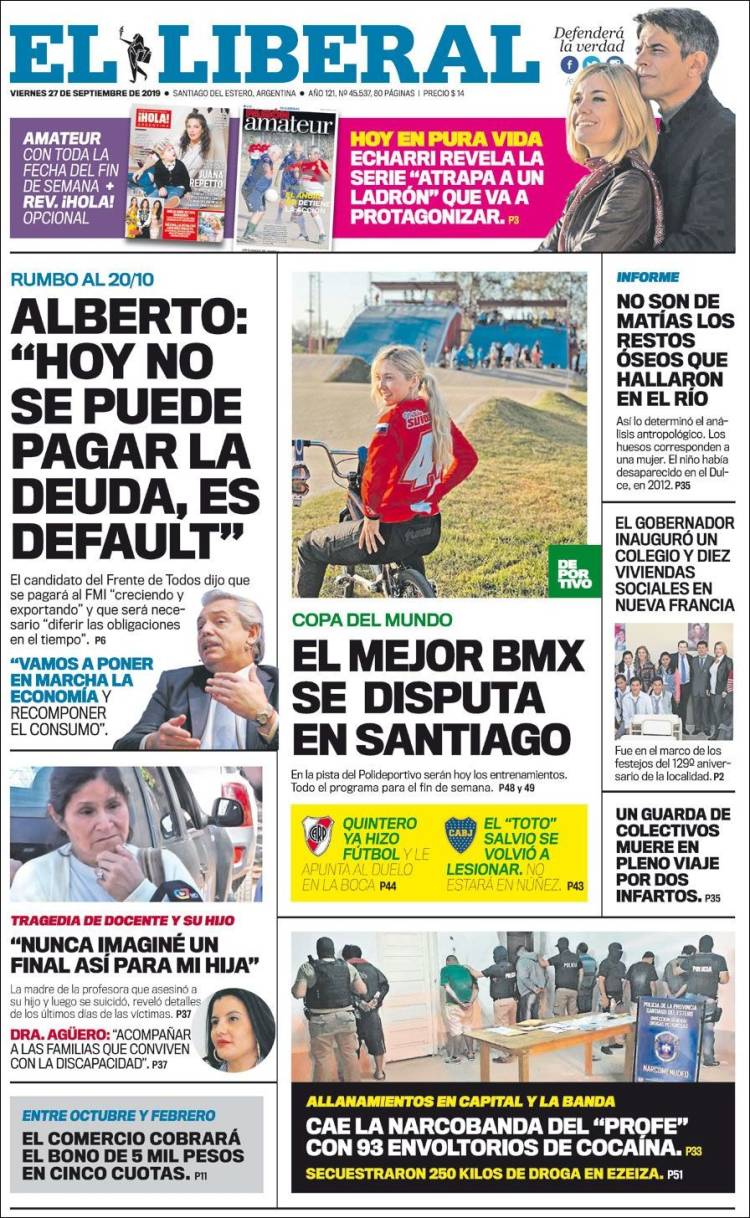 Portada de Diario El Liberal (Argentina)