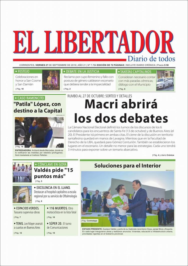 Portada de Diario El Libertador (Argentina)