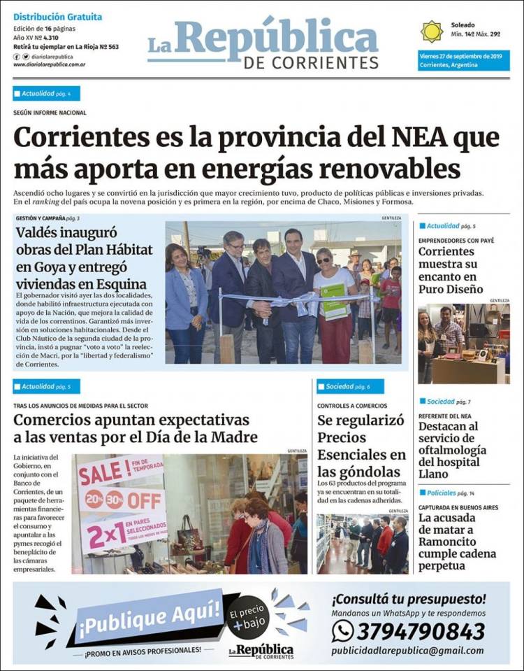 Portada de La República de Corrientes (Argentina)