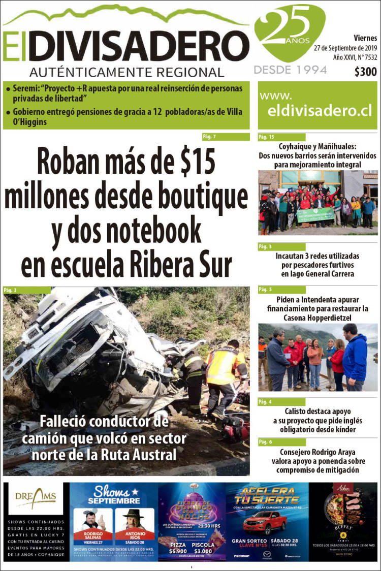 Portada de Diario El Divisadero (Chile)