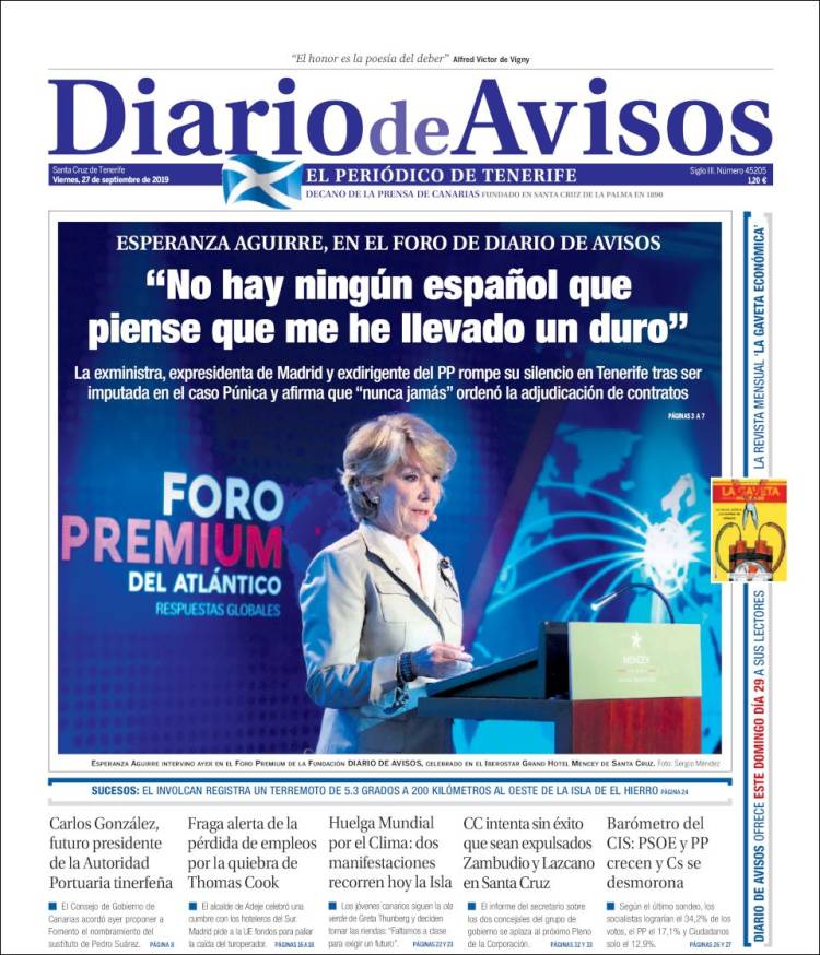 Portada de Diarios de Avisos (España)