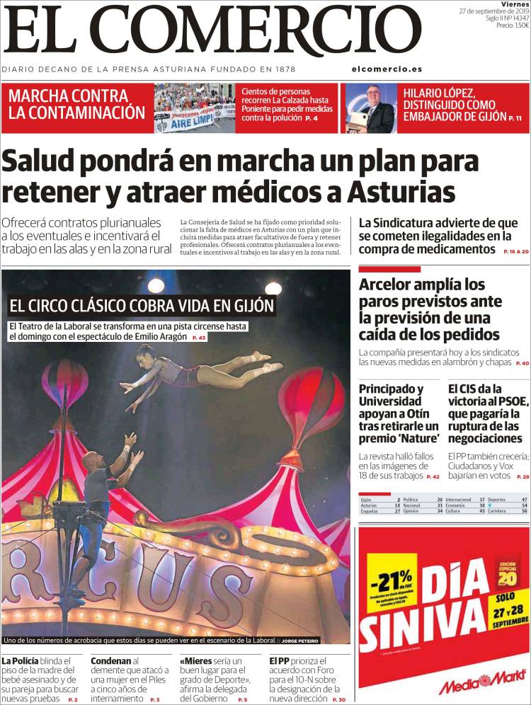 Portada de El Comercio (España)