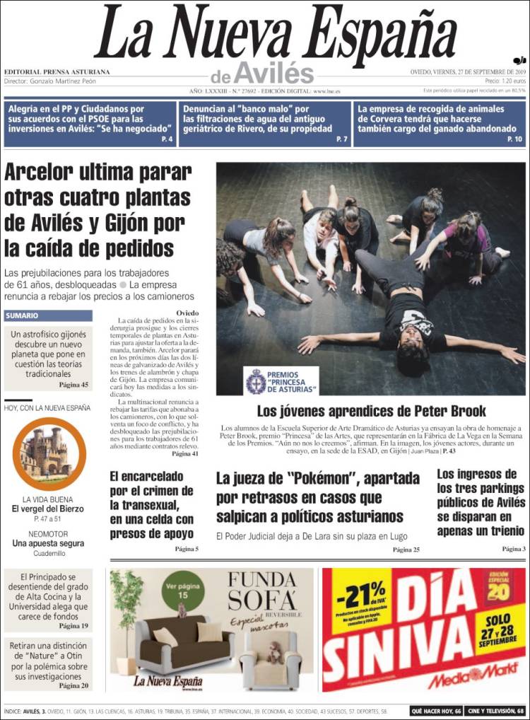 Portada de La Nueva España - Avilés (España)