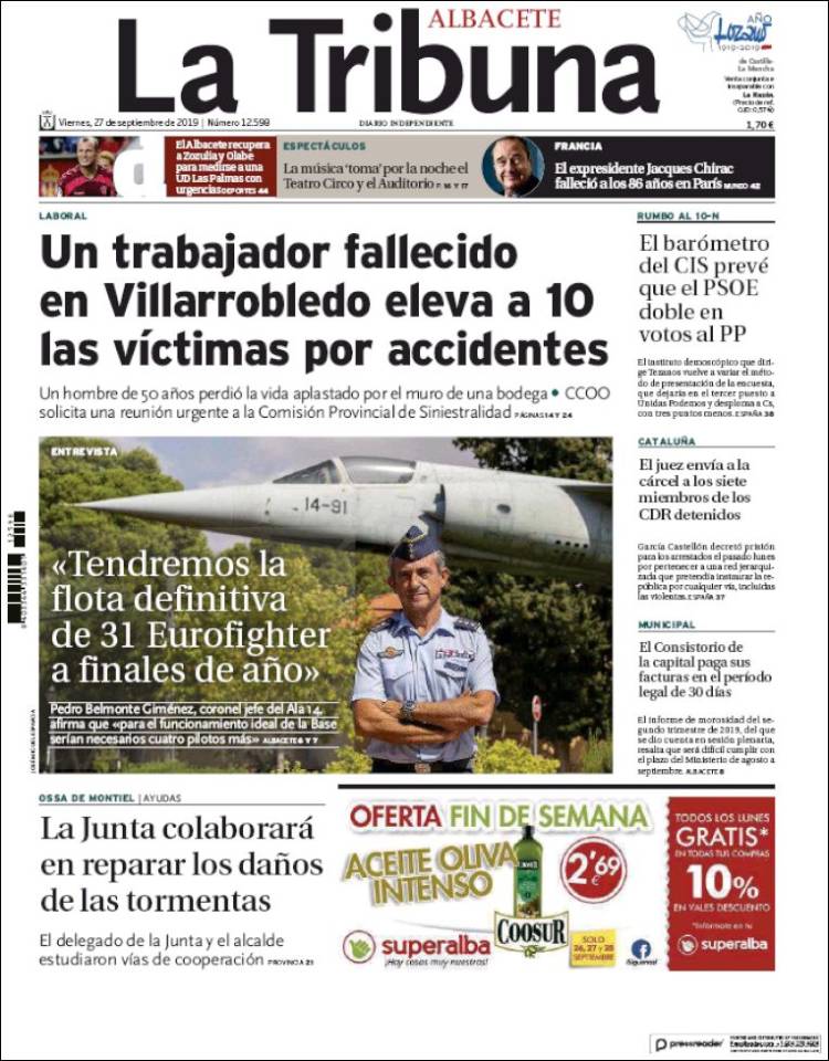 Portada de La Tribuna de Albacete (España)