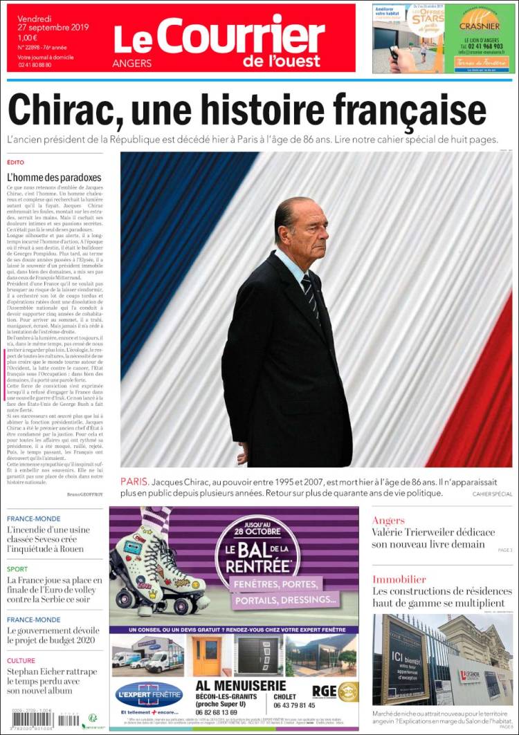 Portada de Le Courrier de l'Ouest (France)