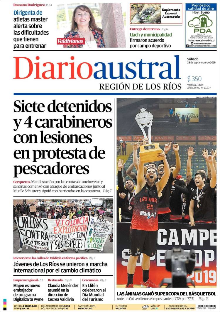 Portada de El Diario Austral de Valdivia (Chile)