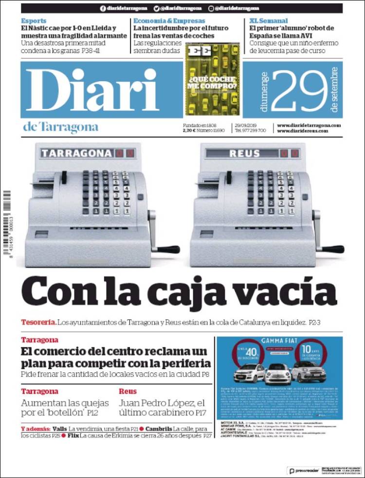 Portada de Diari de Tarragona (España)