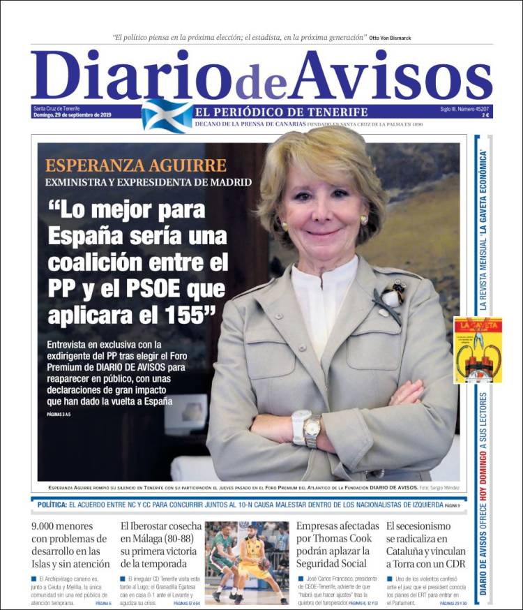 Portada de Diarios de Avisos (España)