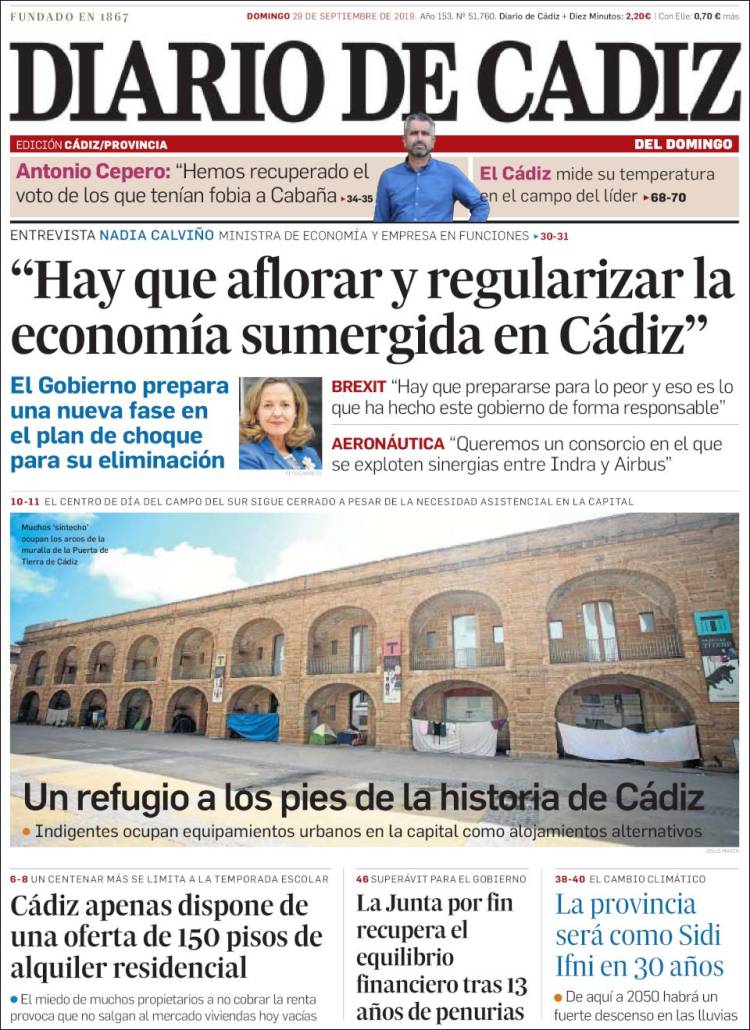 Portada de Diario de Cádiz (España)