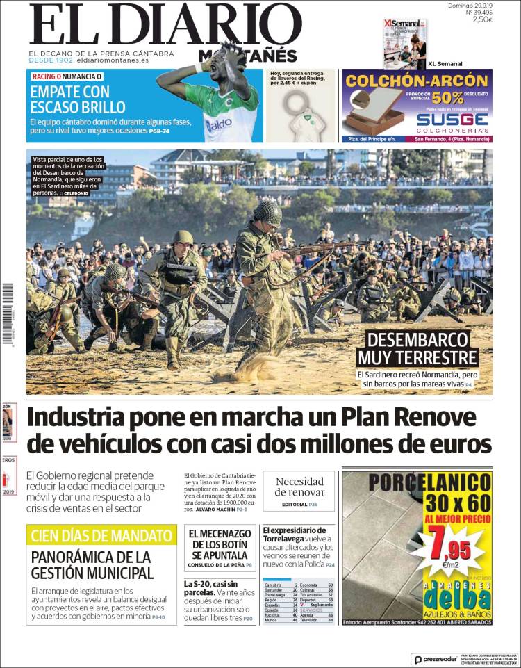 Portada de El Diario Montañés (España)